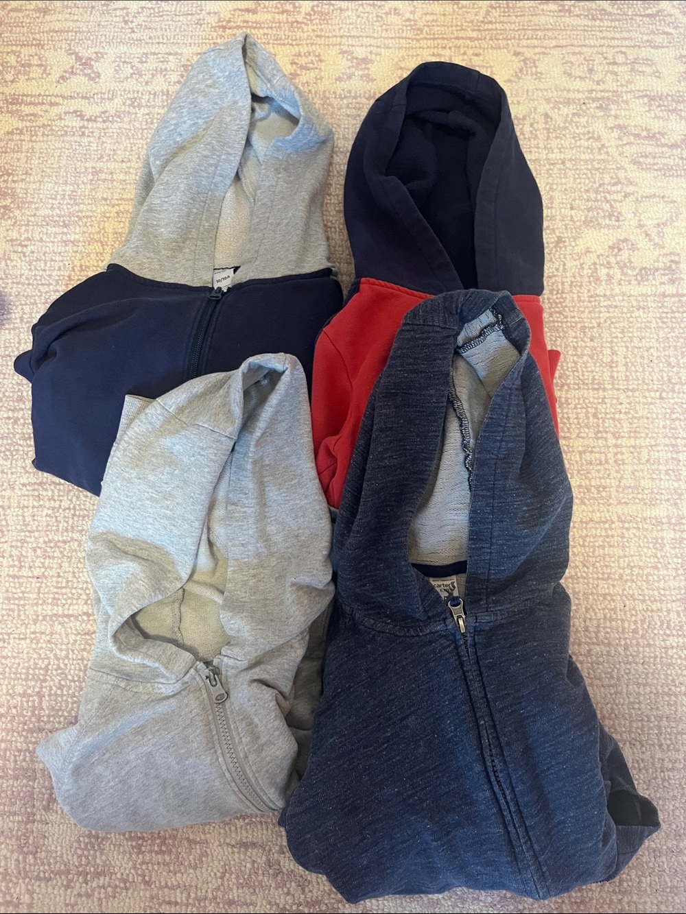 Bundle of five Carter's Kids Hooded Zip Sweatshirts - Navy, Gray, Red, grey